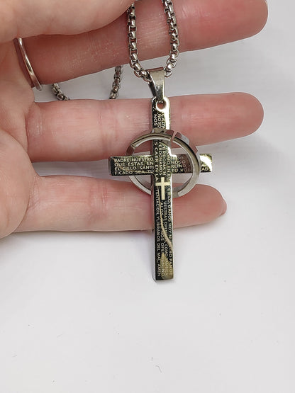 Christian Cross with circle Pendant Necklace men  silver colour stainless steel Religious pendant casual believer gift men accessories