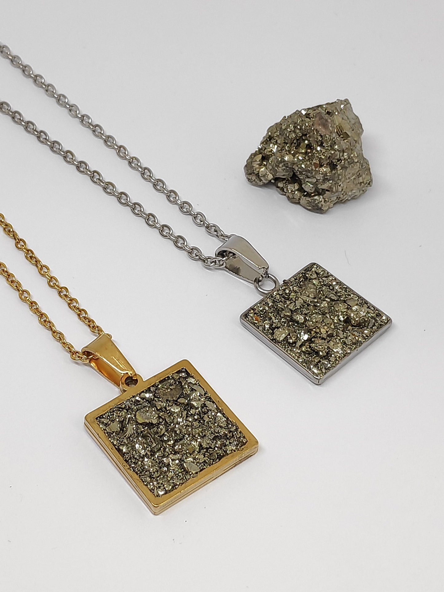 Raw Pyrite Square Pendant Chain Necklace, Wealth stone,Natural Gemstone, gorgeous necklace,Handmade Dainty Protection healing, bohemian find