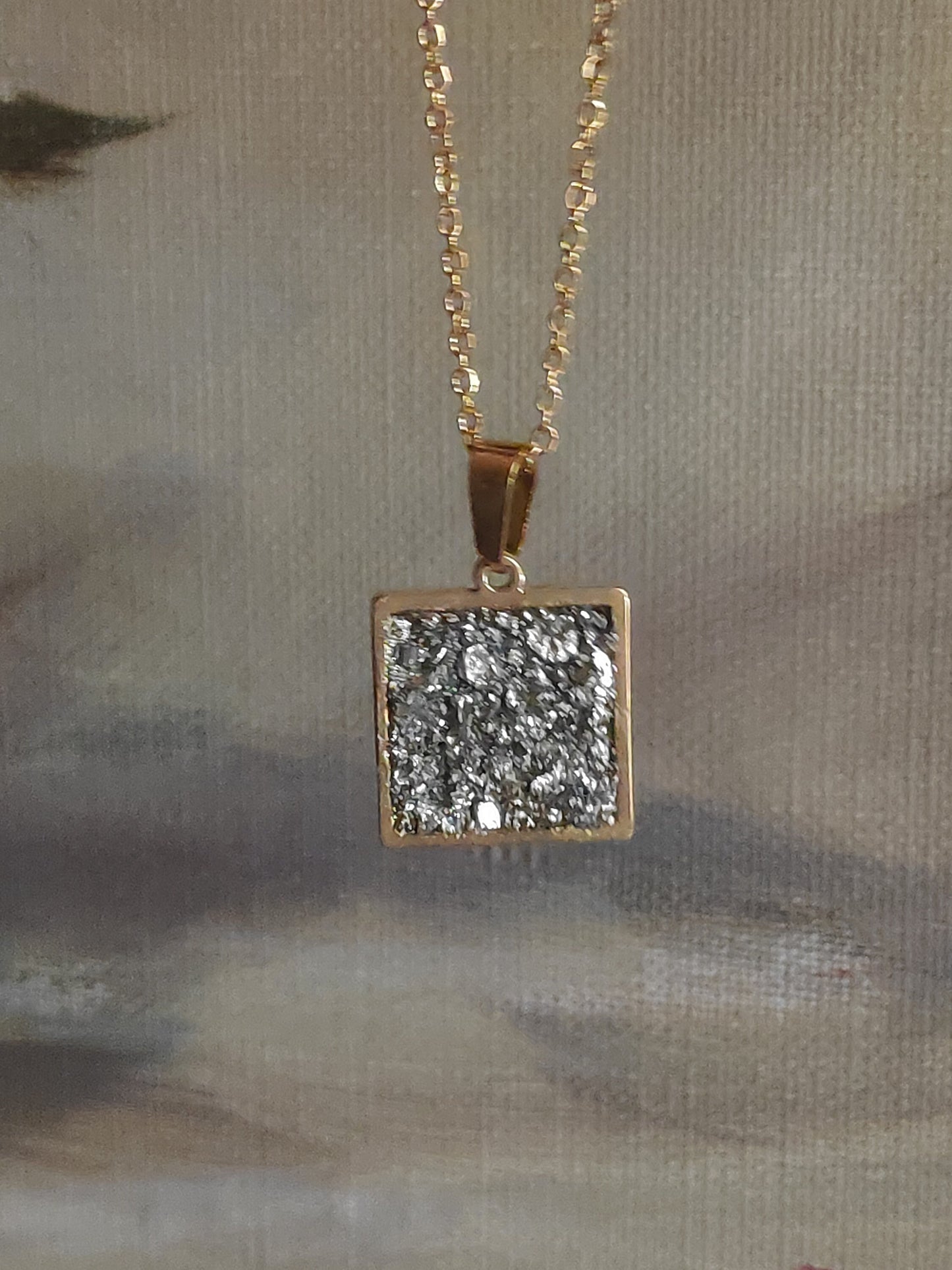 Raw Pyrite Square Pendant Chain Necklace, Wealth stone,Natural Gemstone, gorgeous necklace,Handmade Dainty Protection healing, bohemian find