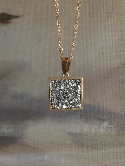 Raw Pyrite Square Pendant Chain Necklace, Wealth stone,Natural Gemstone, gorgeous necklace,Handmade Dainty Protection healing, bohemian find
