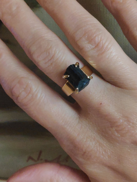 Raw Black Tourmaline adjustable finger ring, protection from black magic and negativity, evil eye, protection ring, Reiki stone