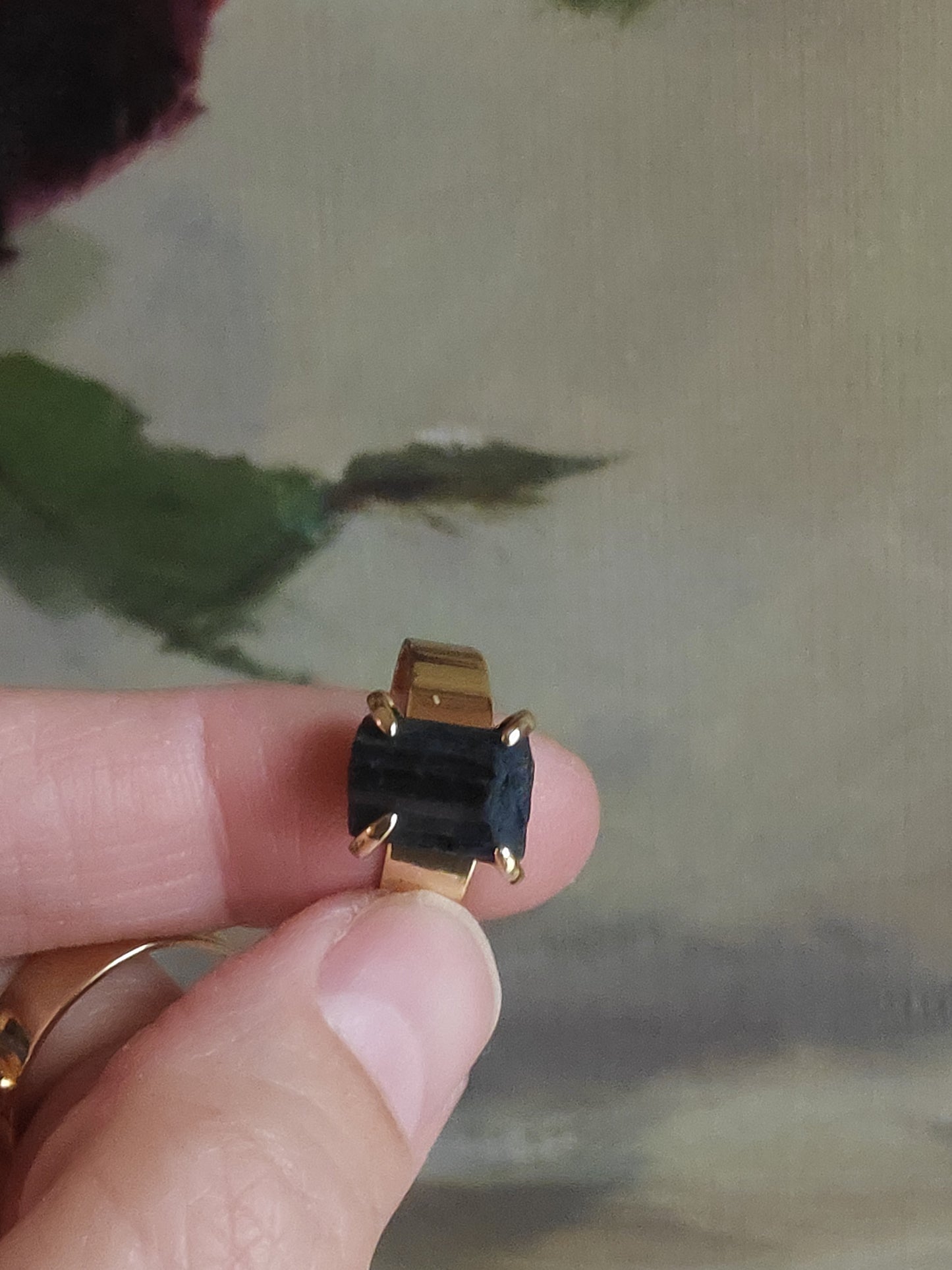 Raw Black Tourmaline adjustable finger ring, protection from black magic and negativity, evil eye, protection ring, Reiki stone