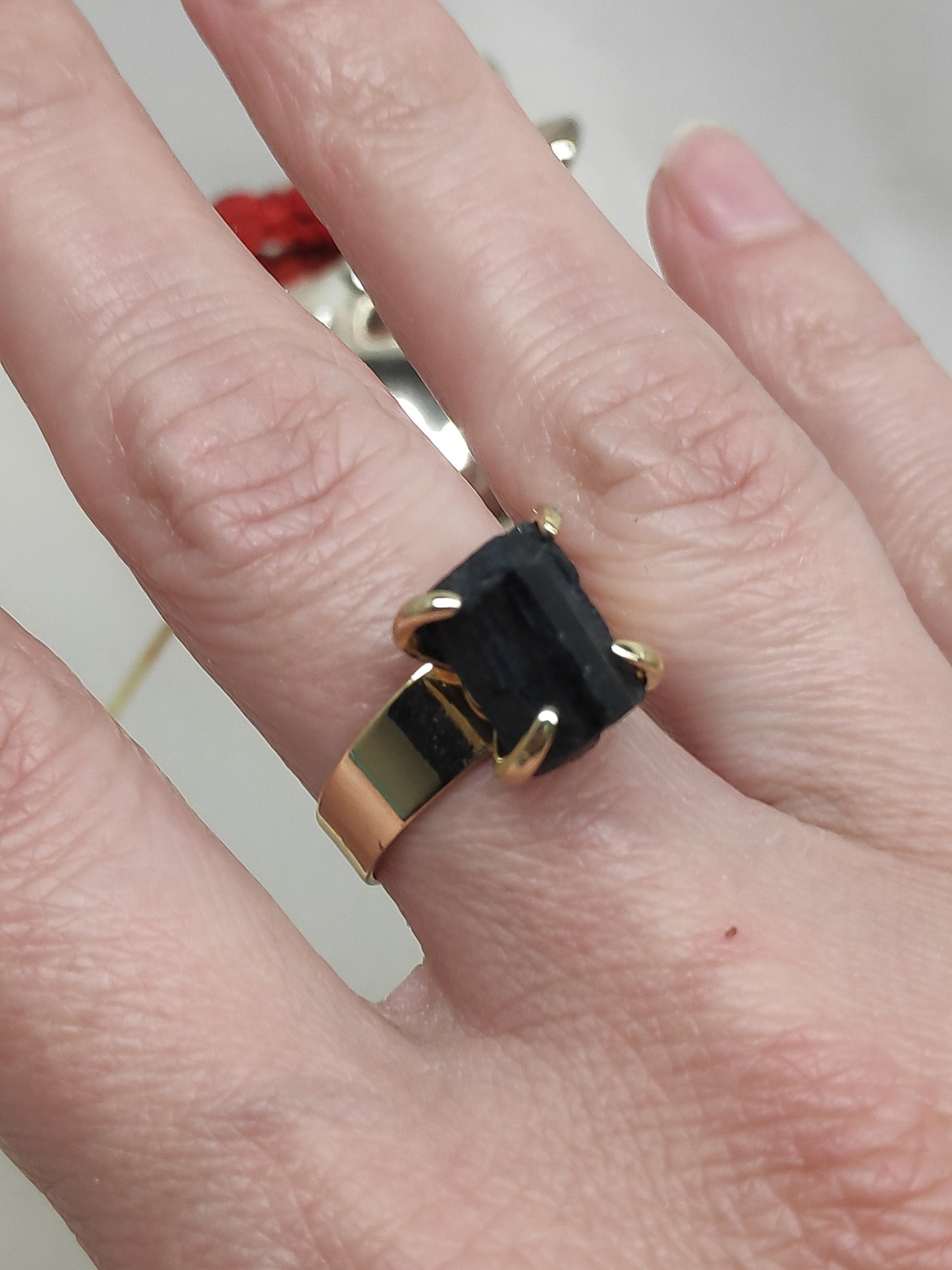 Raw Black Tourmaline adjustable finger ring, protection from black magic and negativity, evil eye, protection ring, Reiki stone