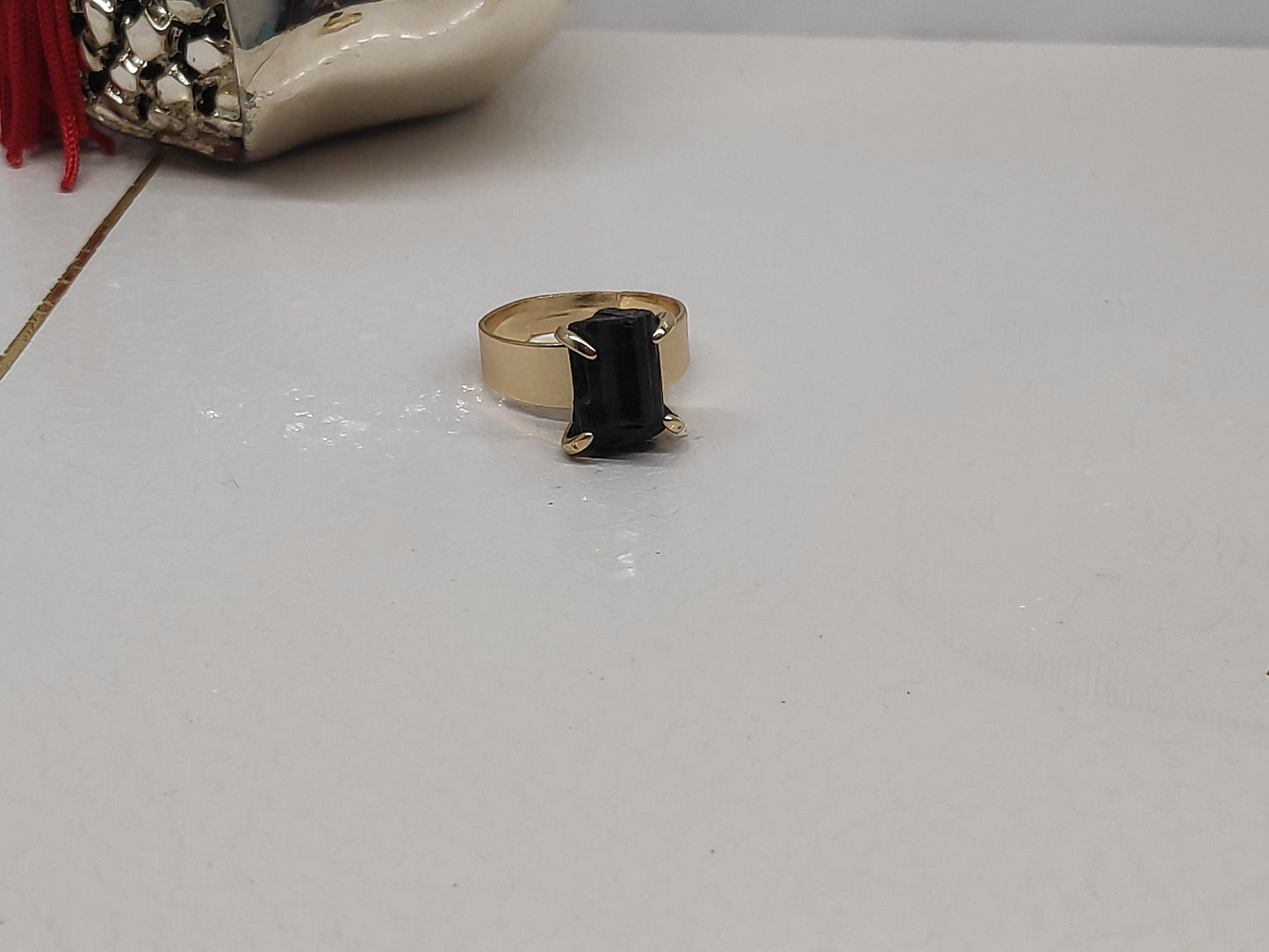 Raw Black Tourmaline adjustable finger ring, protection from black magic and negativity, evil eye, protection ring, Reiki stone