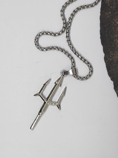 Poseidon Trident Pendant Necklace for men, Ancient Greek mythology, Retro Creative Domineer Neptune Harpoon Necklace, Casual trendy jewelry