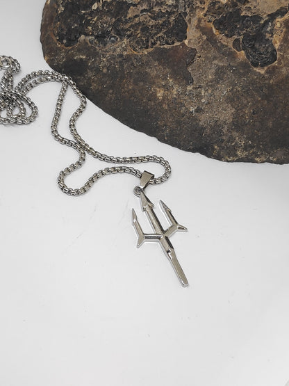 Poseidon Trident Pendant Necklace for men, Ancient Greek mythology, Retro Creative Domineer Neptune Harpoon Necklace, Casual trendy jewelry
