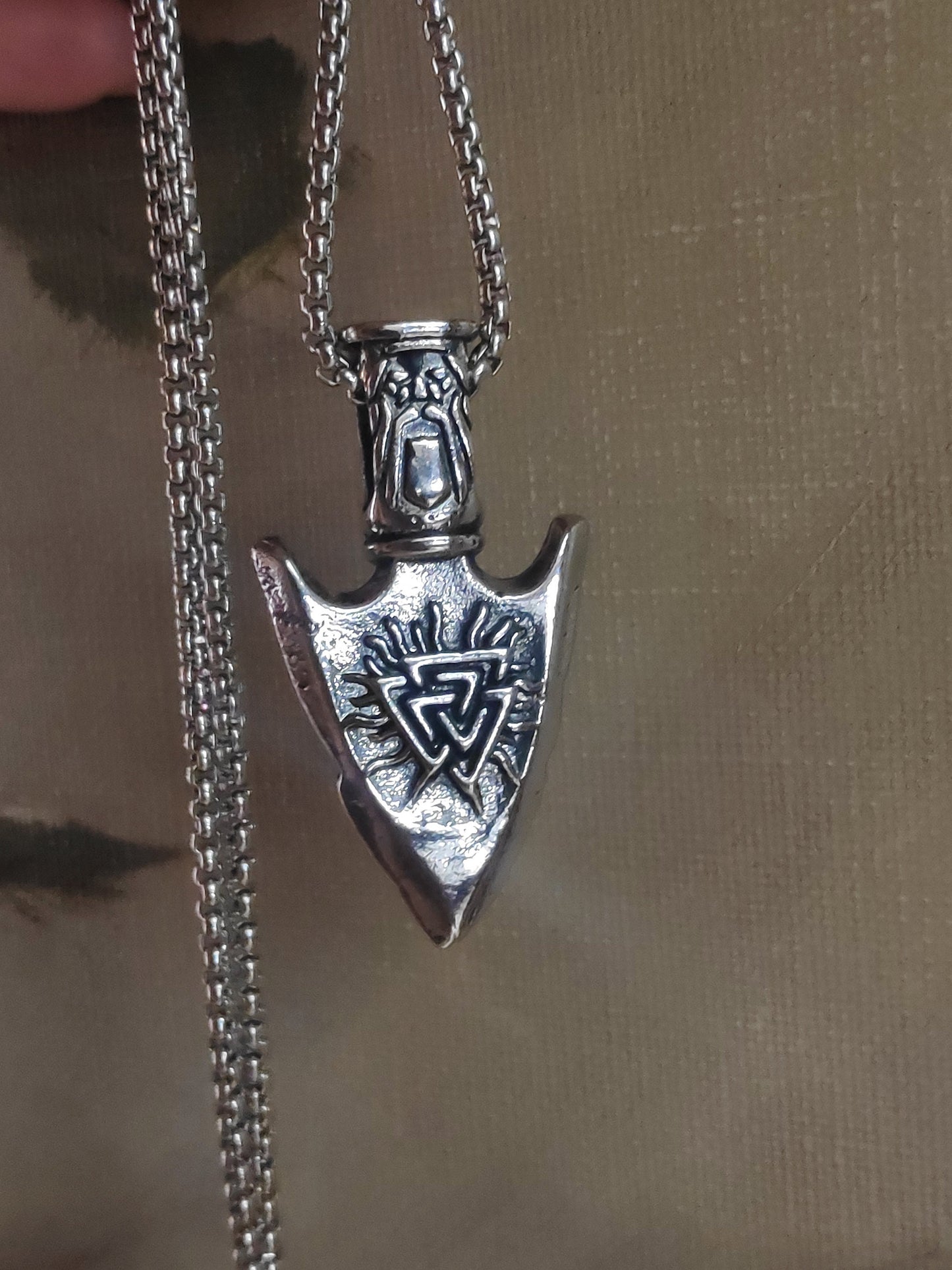 Nordic Celtic Pagan Symbol weapon spear head Pendant, Arrow pendant necklace men Ancient silver colour, retro, trendy amulet jewelry