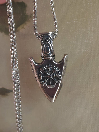 Nordic Celtic Pagan Symbol weapon spear head Pendant, Arrow pendant necklace men Ancient silver colour, retro, trendy amulet jewelry