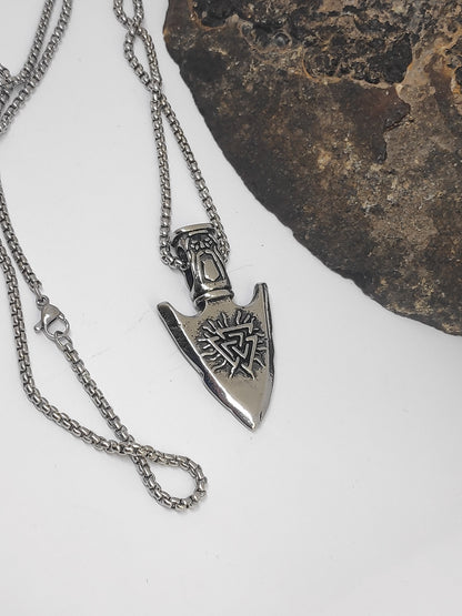 Nordic Celtic Pagan Symbol weapon spear head Pendant, Arrow pendant necklace men Ancient silver colour, retro, trendy amulet jewelry