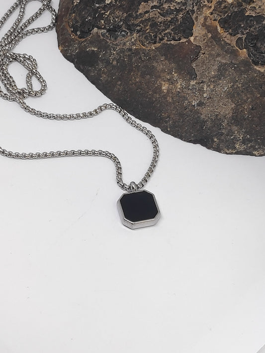 Exquisite Black Enamel Square Pendant Necklace Man - geometric pendant stainless steel round box chain men's jewelry accessories