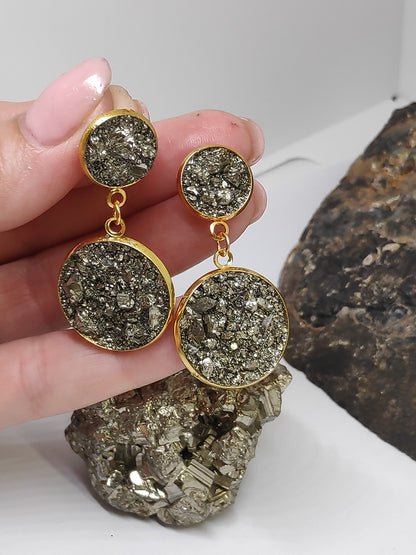 Earrings with Raw Pyrite, sparkly Earrings, Stainless steel gold plated, Handmade Healing Protection Bohemian Dainty Elegant Natural Gem