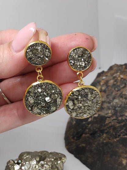 Earrings with Raw Pyrite, sparkly Earrings, Stainless steel gold plated, Handmade Healing Protection Bohemian Dainty Elegant Natural Gem