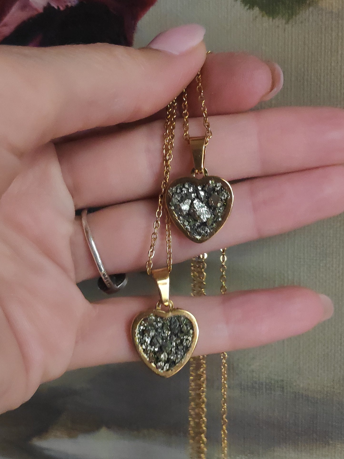 Heart pendant Raw Pyrite pendant Necklace, Wealth stone Necklace, Handmade Protection, bohemian finding, gift for girlfriend, wife