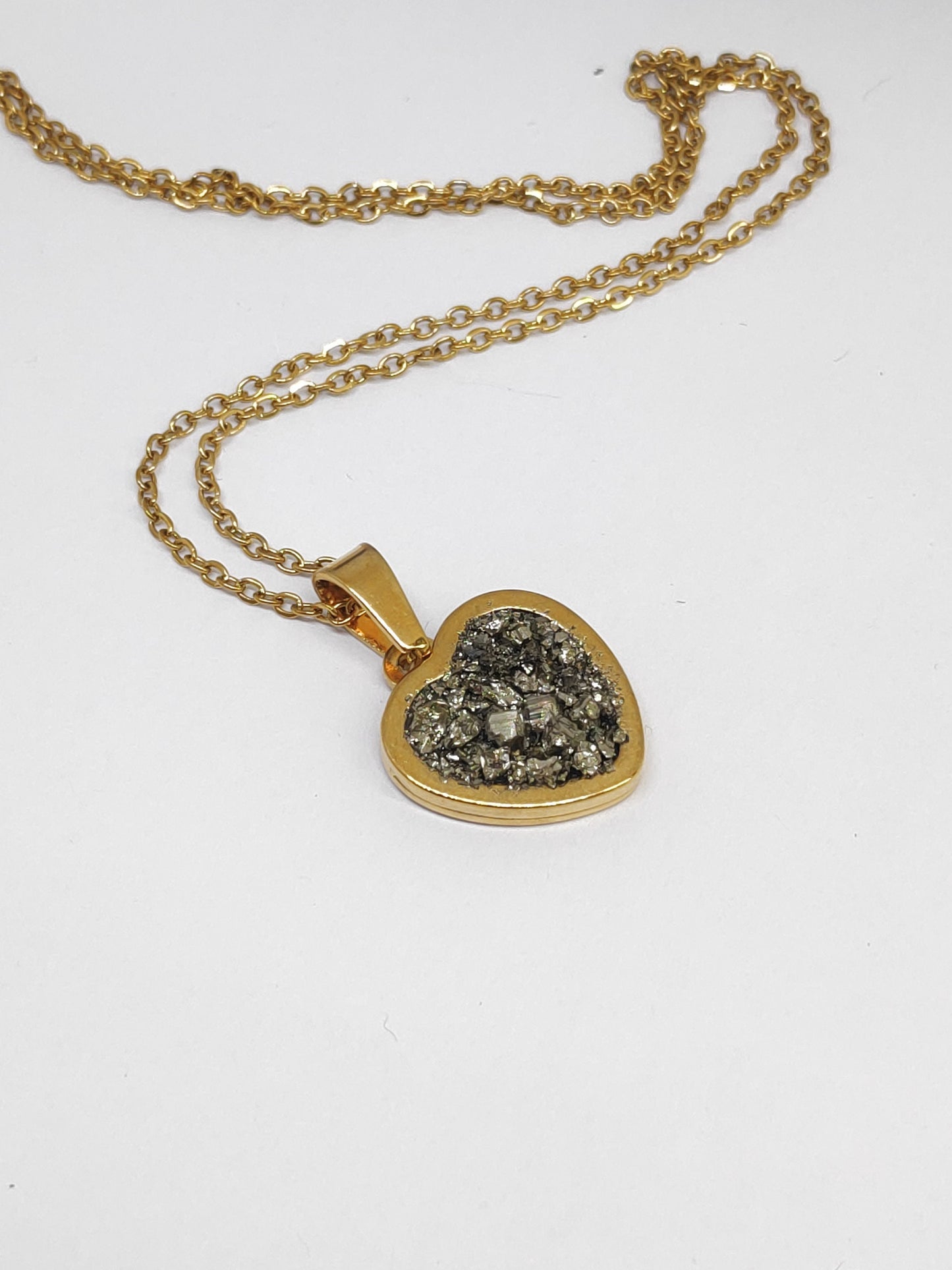 Heart pendant Raw Pyrite pendant Necklace, Wealth stone Necklace, Handmade Protection, bohemian finding, gift for girlfriend, wife