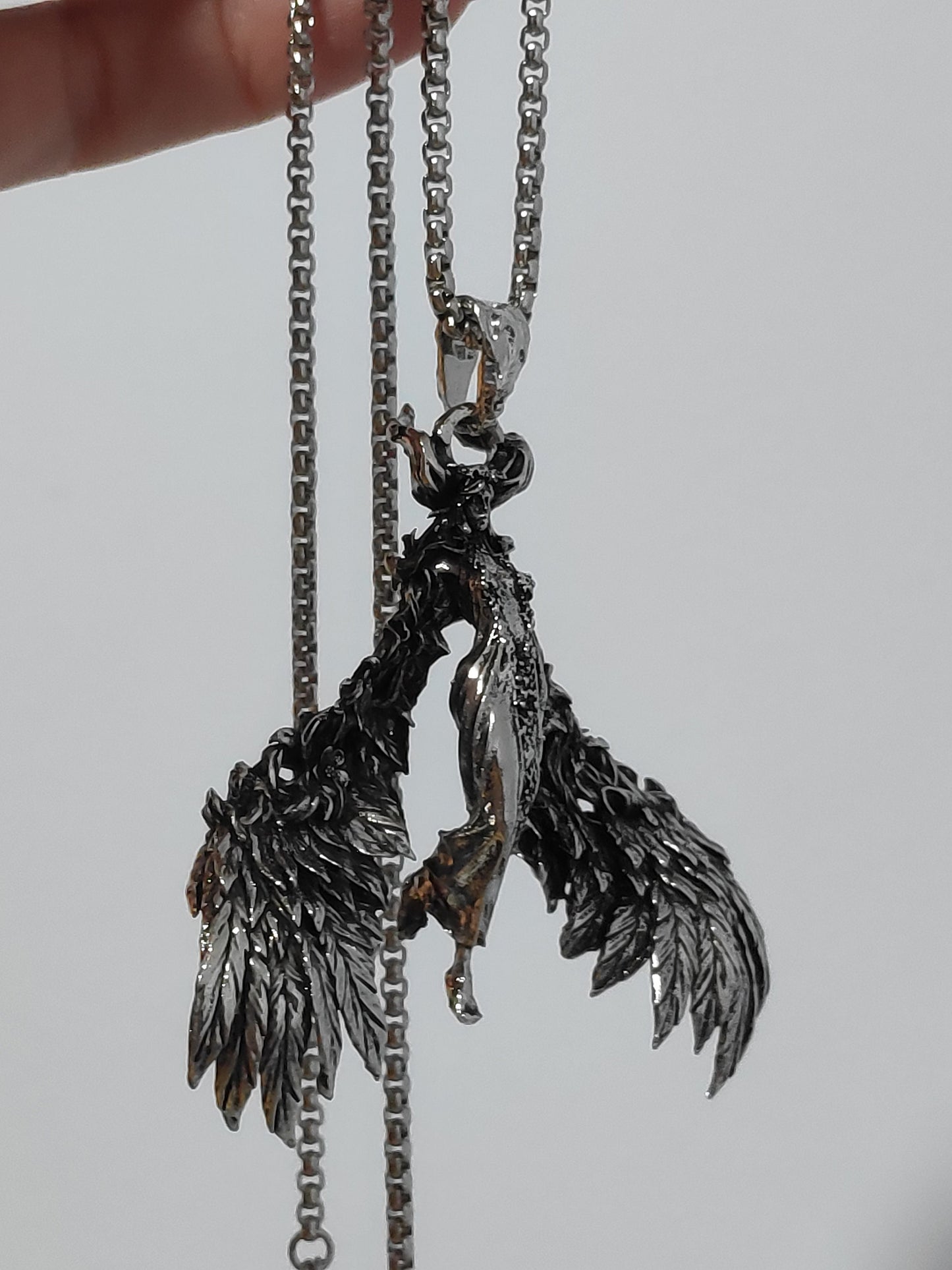 Vintage Gothic Mythological goddess, Wings angel, retro punk trendy street cool charm large Pendant Necklace for men/ women, gift for men