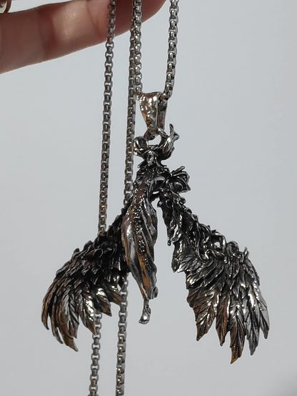 Vintage Gothic Mythological goddess, Wings angel, retro punk trendy street cool charm large Pendant Necklace for men/ women, gift for men