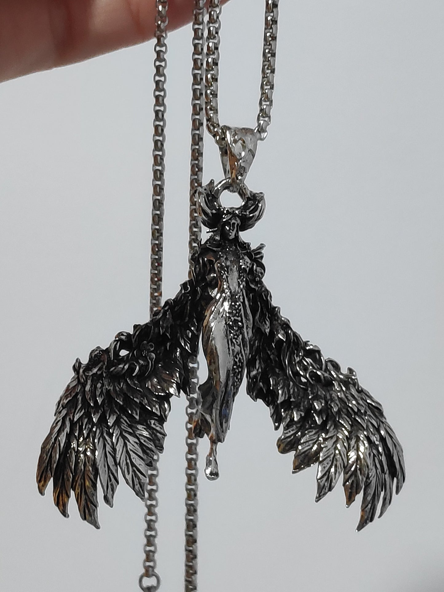 Vintage Gothic Mythological goddess, Wings angel, retro punk trendy street cool charm large Pendant Necklace for men/ women, gift for men