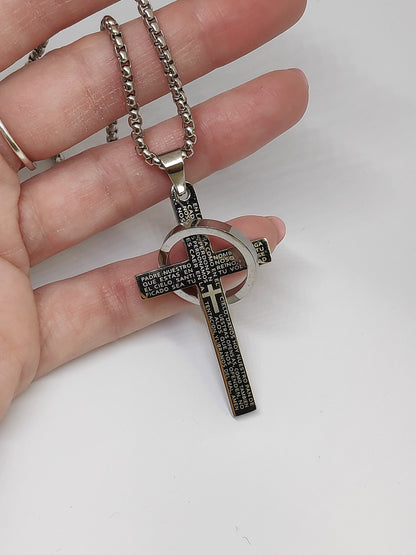 Christian Cross with circle Pendant Necklace men  silver colour stainless steel Religious pendant casual believer gift men accessories