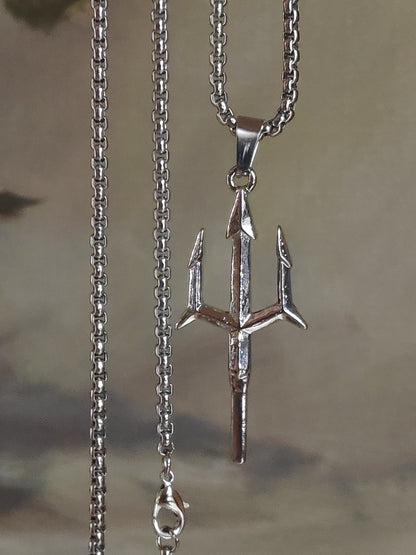 Poseidon Trident Pendant Necklace for men, Ancient Greek mythology, Retro Creative Domineer Neptune Harpoon Necklace, Casual trendy jewelry
