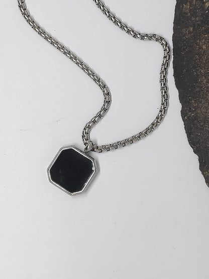 Exquisite Black Enamel Square Pendant Necklace Man - geometric pendant stainless steel round box chain men's jewelry accessories