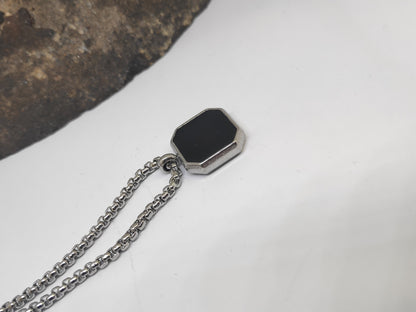 Exquisite Black Enamel Square Pendant Necklace Man - geometric pendant stainless steel round box chain men's jewelry accessories