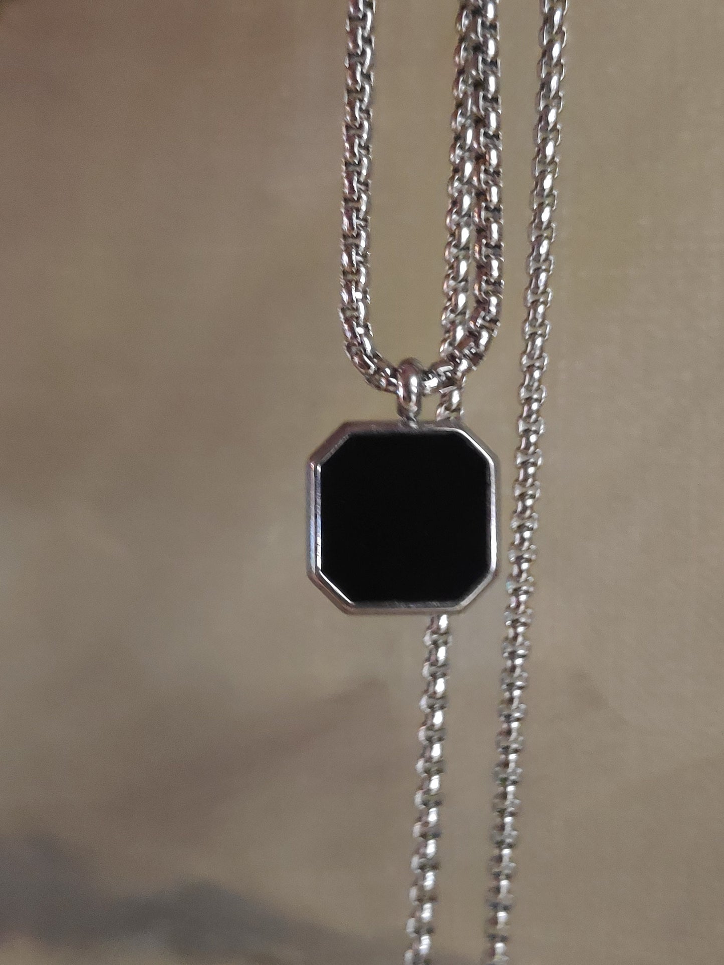 Exquisite Black Enamel Square Pendant Necklace Man - geometric pendant stainless steel round box chain men's jewelry accessories