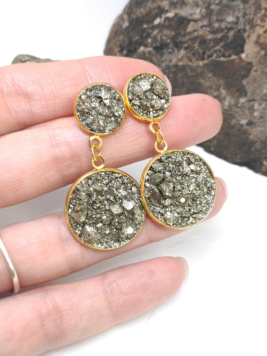 Earrings with Raw Pyrite, sparkly Earrings, Stainless steel gold plated, Handmade Healing Protection Bohemian Dainty Elegant Natural Gem
