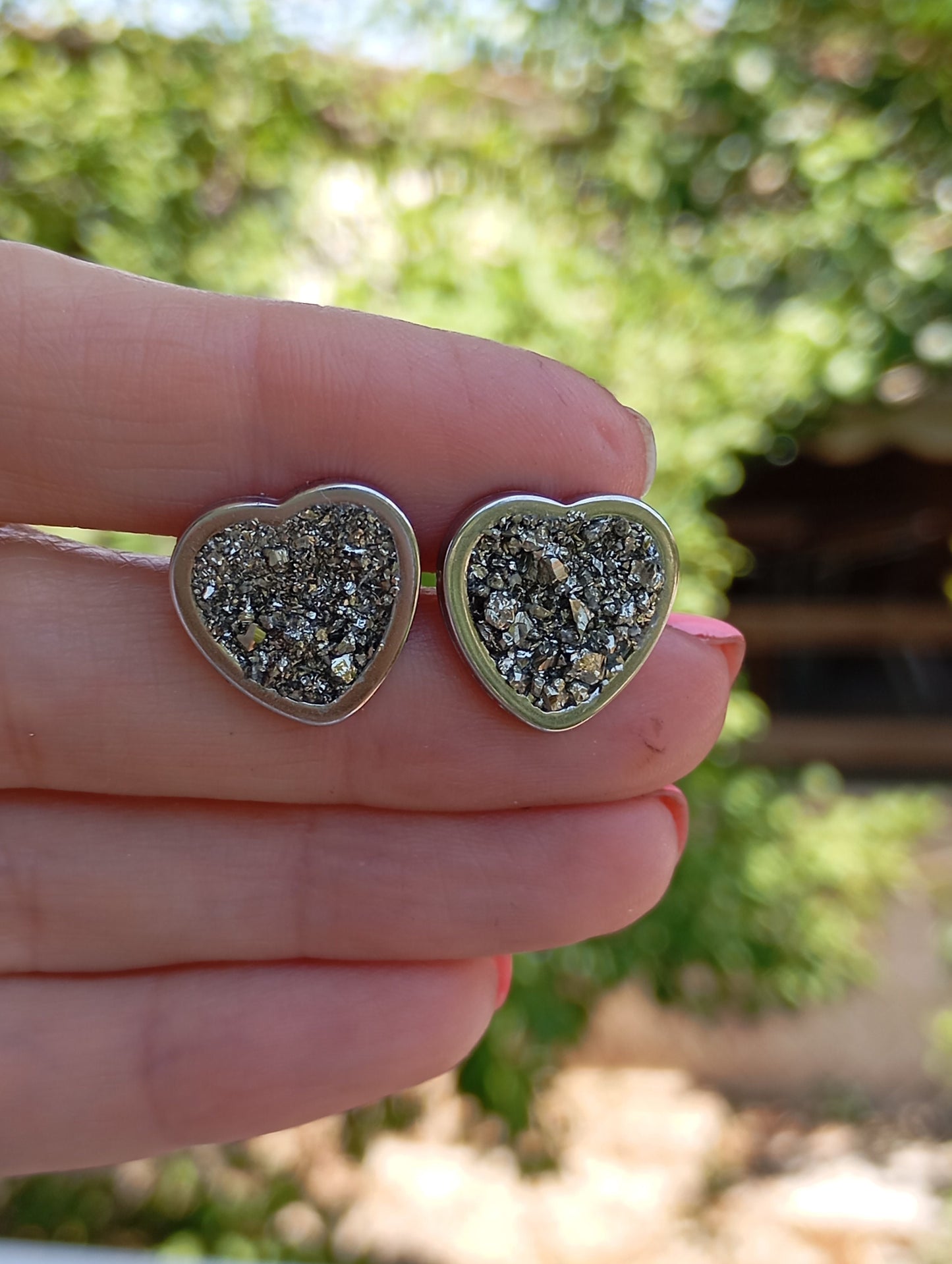 Heart Pyrite Studs Earrings, wealth stone, Healing, protection, raw Iron Pyrite cubes gemstone earrings, handmade dainty earrings