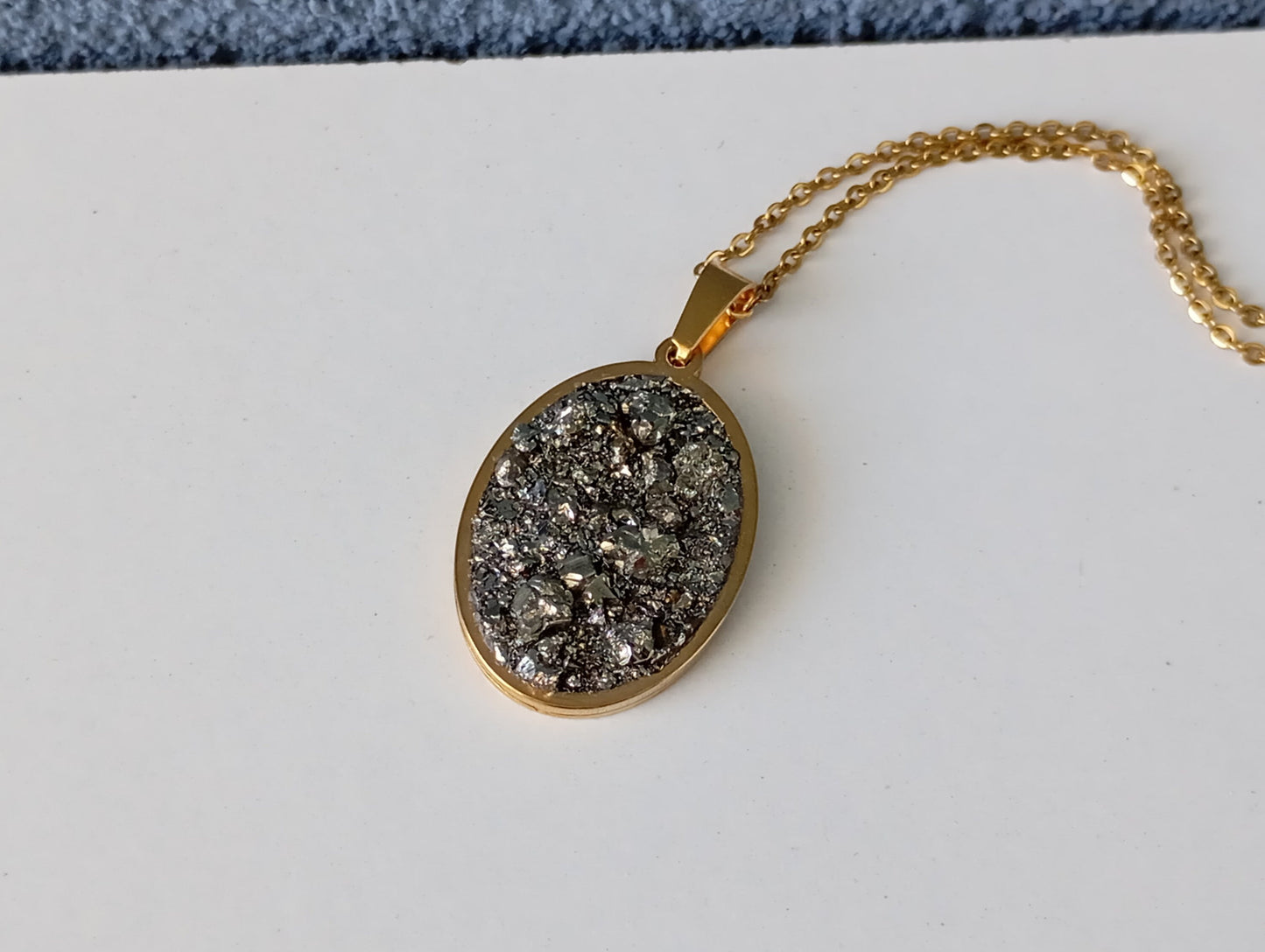 Oval cameo cabochon with Pyrite,charm pendant necklace, raw Iron pyrite Cube crystal,gem, Wealth stone, Handmade Protection Jewellery, gift