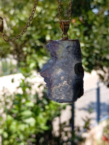 Raw Amethyst Slice gold edge crystal Pendant Necklace, Charm elegant gorgeous,bohemian protection Healing  Natural Gemstone,virgo birthstone