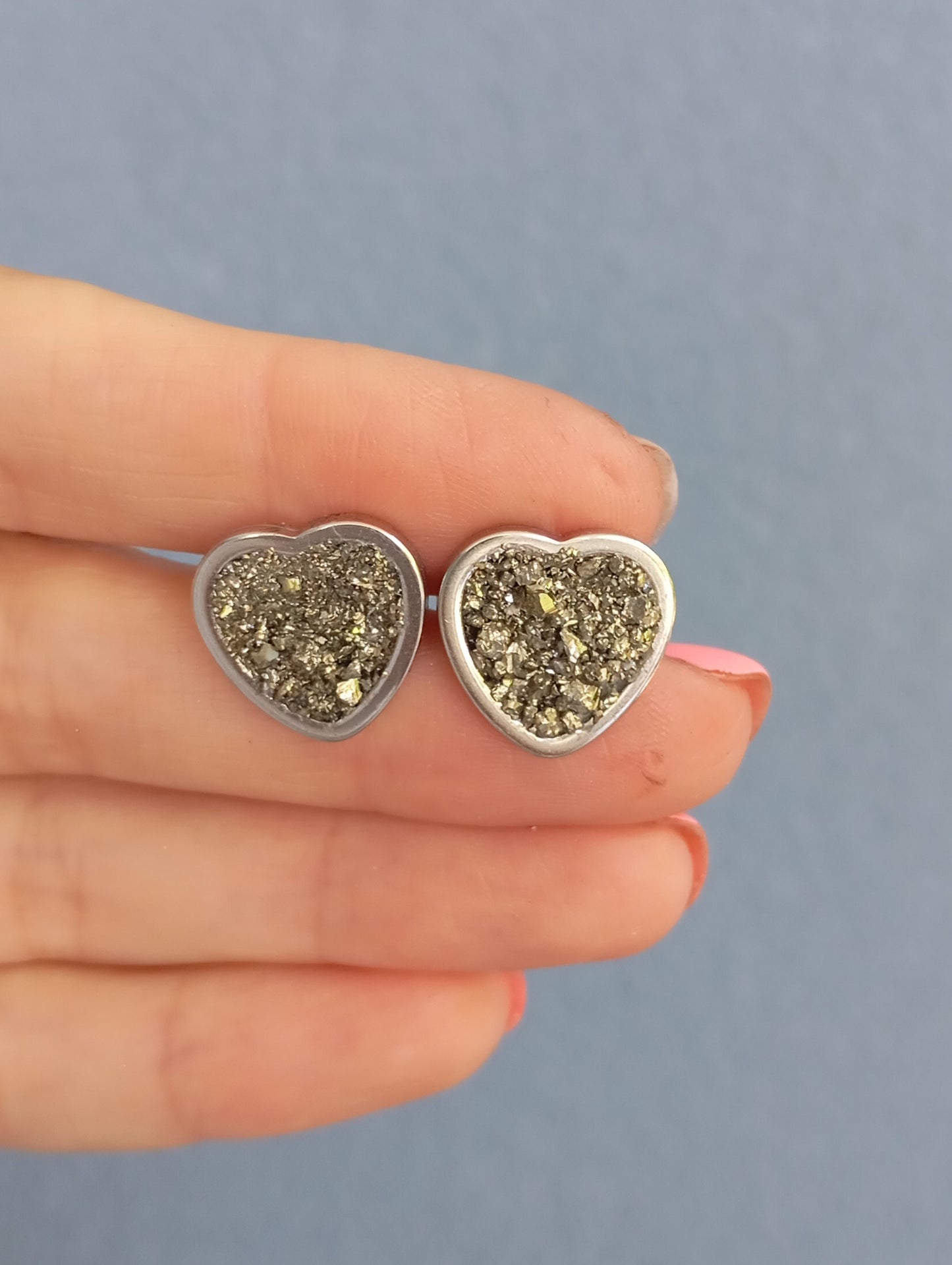 Heart Pyrite Studs Earrings, wealth stone, Healing, protection, raw Iron Pyrite cubes gemstone earrings, handmade dainty earrings