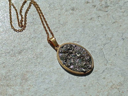 Oval cameo cabochon with Pyrite,charm pendant necklace, raw Iron pyrite Cube crystal,gem, Wealth stone, Handmade Protection Jewellery, gift