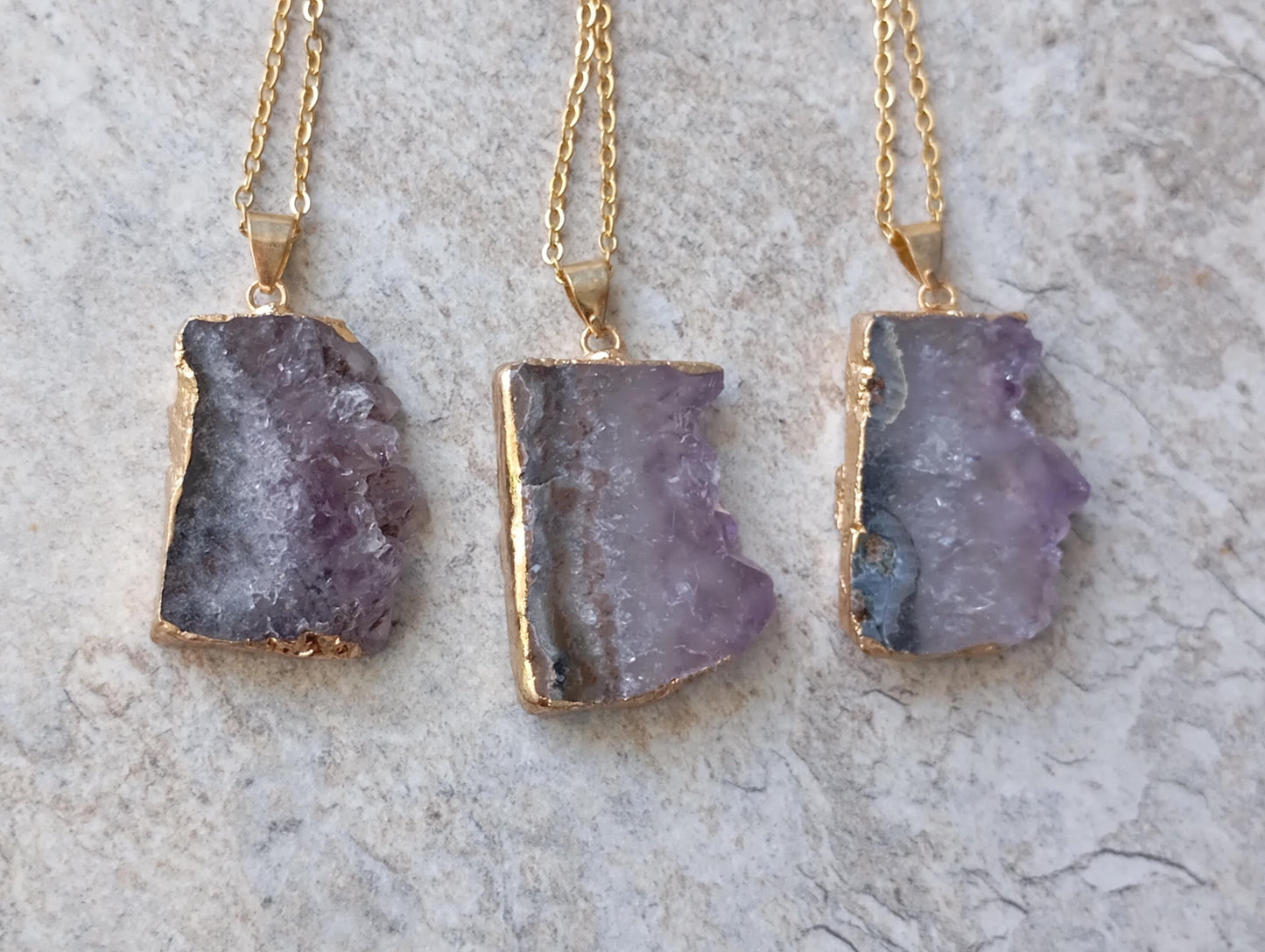 Raw Amethyst Slice gold edge crystal Pendant Necklace, Charm elegant gorgeous,bohemian protection Healing  Natural Gemstone,virgo birthstone