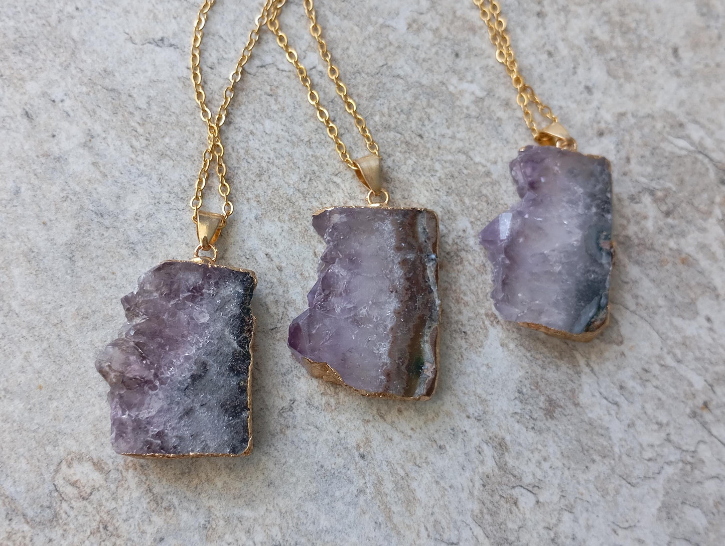 Raw Amethyst Slice gold edge crystal Pendant Necklace, Charm elegant gorgeous,bohemian protection Healing  Natural Gemstone,virgo birthstone