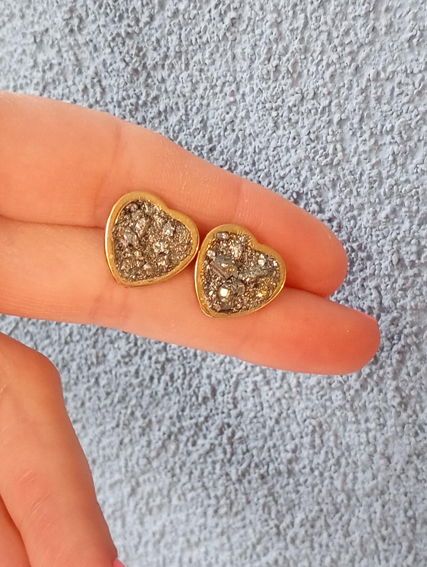 Heart Pyrite Studs Earrings, wealth stone, Healing, protection, raw Iron Pyrite cubes gemstone earrings, handmade dainty earrings