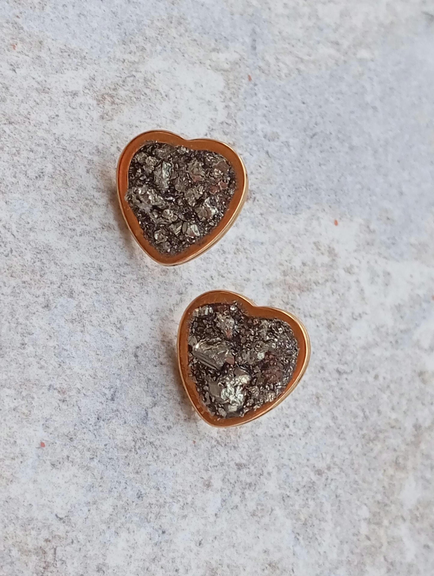 Heart Pyrite Studs Earrings, wealth stone, Healing, protection, raw Iron Pyrite cubes gemstone earrings, handmade dainty earrings
