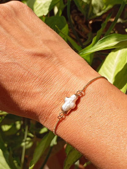Cross shape freshwater pearl Charm Bracelet everyday Protection adjustable chain bracelet, Catholic Christian religious gift for women