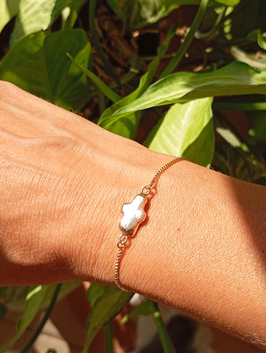 Cross shape freshwater pearl Charm Bracelet everyday Protection adjustable chain bracelet, Catholic Christian religious gift for women