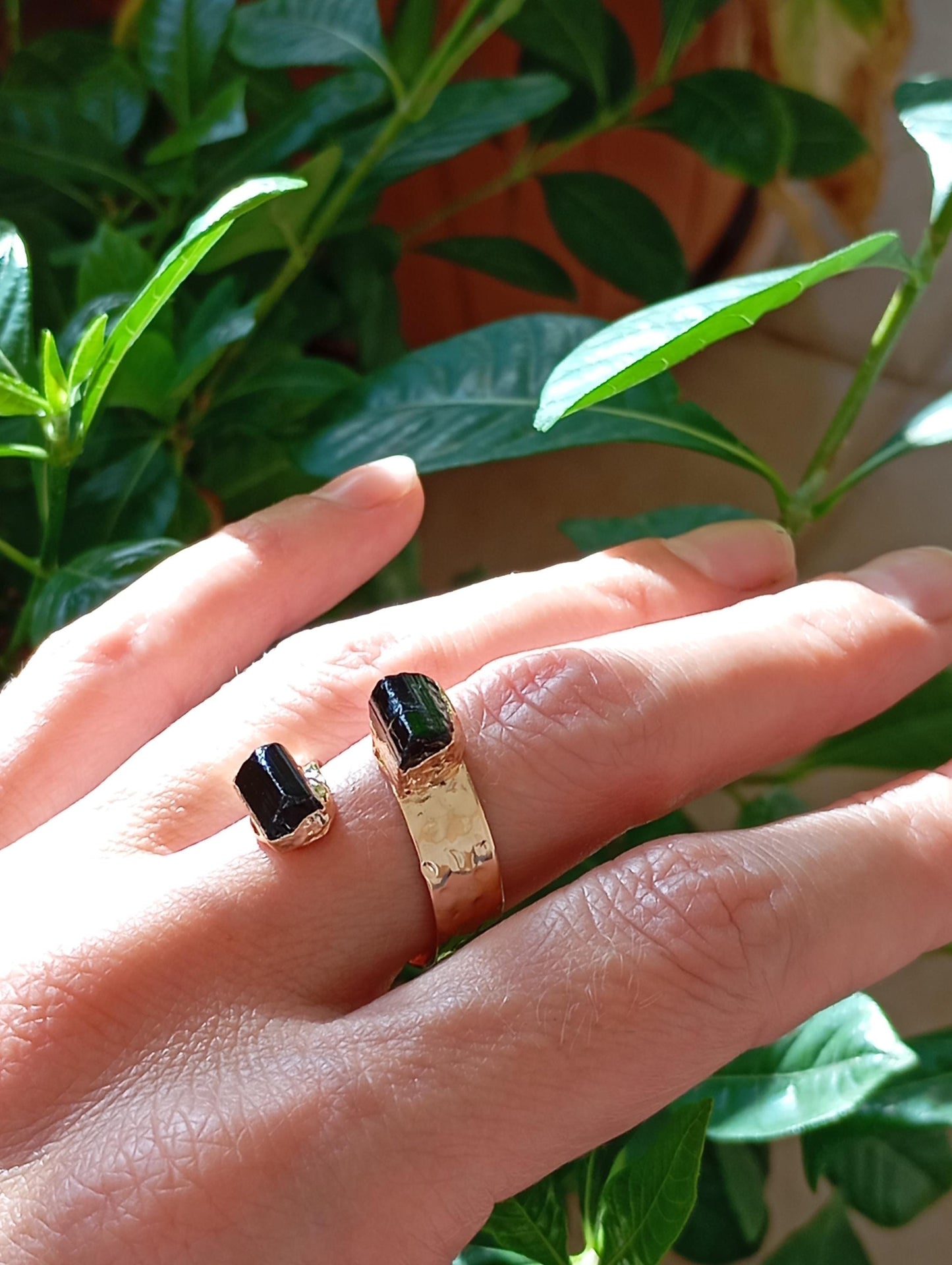 Raw Black Tourmaline adjustable ring, Reiki,antique, black gemstone, fashion dainty elegant women protection stone finger ring