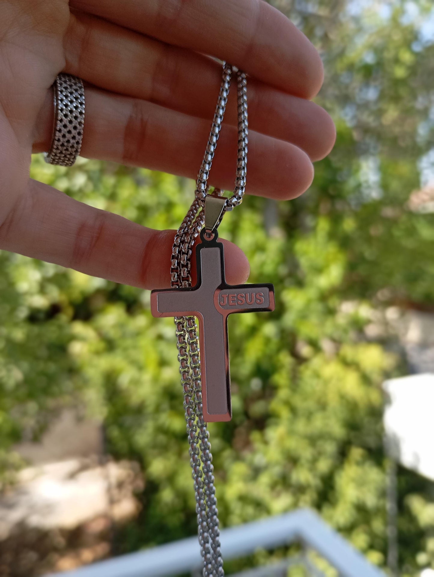 Love Jesus cross, Christian Cross Pendant Necklace for men stainless steel Religious,  prayer, baptism, church, prayer, believer gift man
