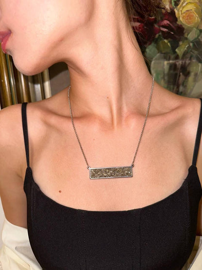 Raw Pyrite rectangular Pendant Chain Necklace, Wealth stone,Natural Gemstone, Handmade gorgeous dainty bohemian Protection healing stone