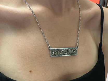 Raw Pyrite rectangular Pendant Chain Necklace, Wealth stone,Natural Gemstone, Handmade gorgeous dainty bohemian Protection healing stone