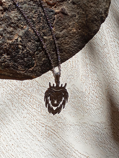Crown Lion King Pendant Necklace, Animal pendant stainless still, Exquisite Fashion Charm  casual Necklace Gift for Man, lion head pendant