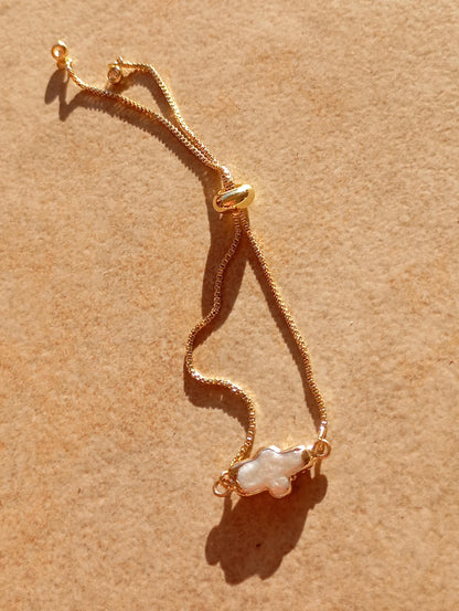 Cross shape freshwater pearl Charm Bracelet everyday Protection adjustable chain bracelet, Catholic Christian religious gift for women