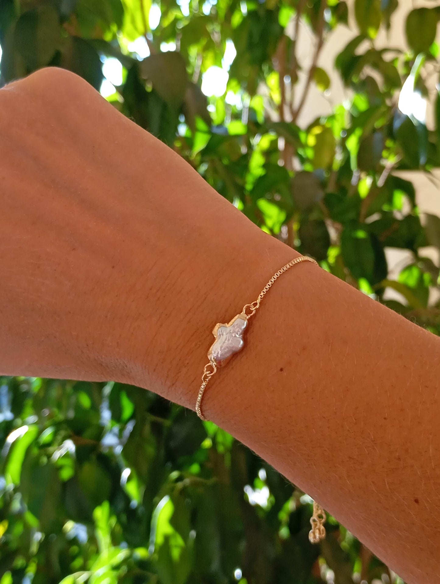 Cross shape freshwater pearl Charm Bracelet everyday Protection adjustable chain bracelet, Catholic Christian religious gift for women