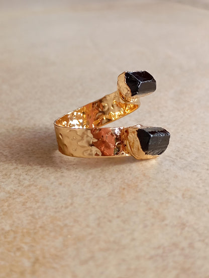Raw Black Tourmaline adjustable ring, Reiki,antique, black gemstone, fashion dainty elegant women protection stone finger ring