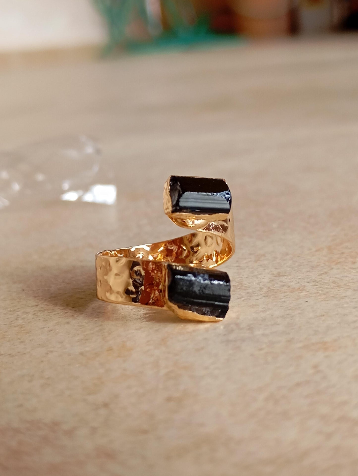 Raw Black Tourmaline adjustable ring, Reiki,antique, black gemstone, fashion dainty elegant women protection stone finger ring