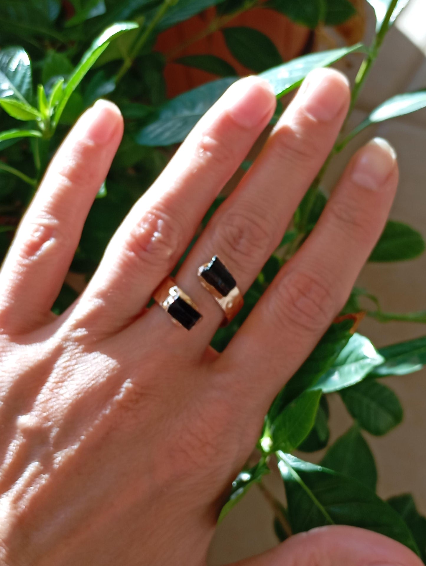 Raw Black Tourmaline adjustable ring, Reiki,antique, black gemstone, fashion dainty elegant women protection stone finger ring