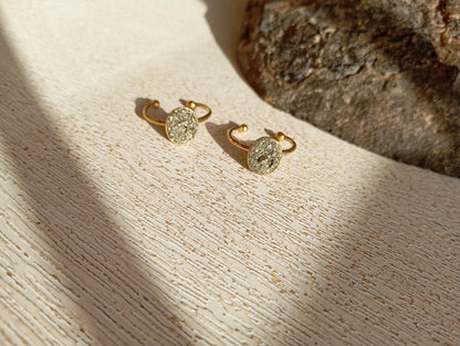 Raw Pyrite Adjustable Ring – Gold Plated Oval Boho Statement Ring