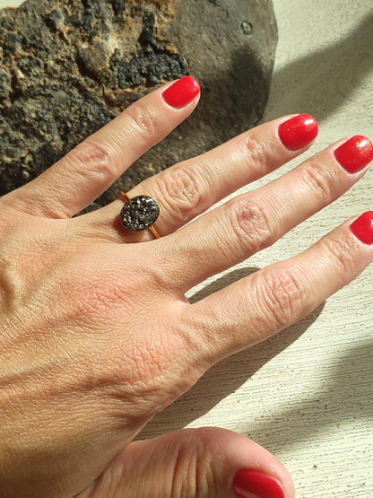 Raw Pyrite Adjustable Ring – Gold Plated Oval Boho Statement Ring